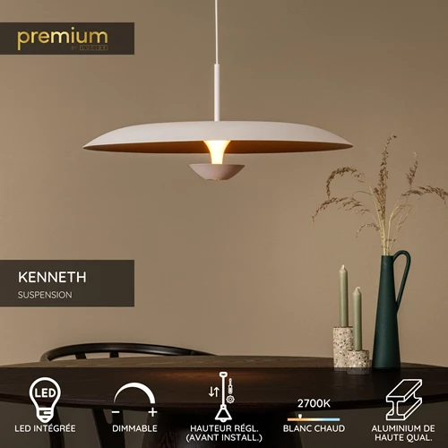 Lucide KENNETH - Suspension - Ø 60 cm - LED Dim. - 1x16W 2700K - Blanc | Premium - USP